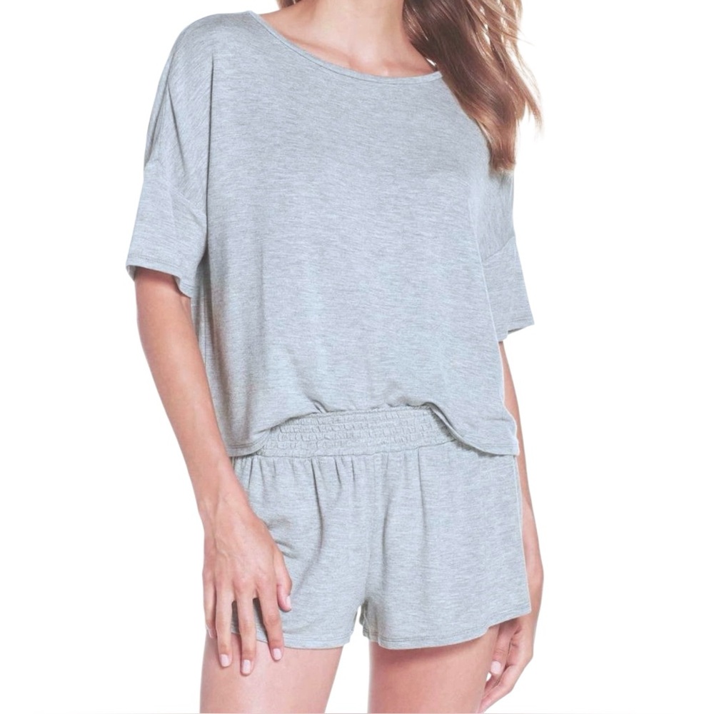 Honeydew Soft French Terry Pajamas Medium Gray Top + Shorts Dropped Shoulder NWT